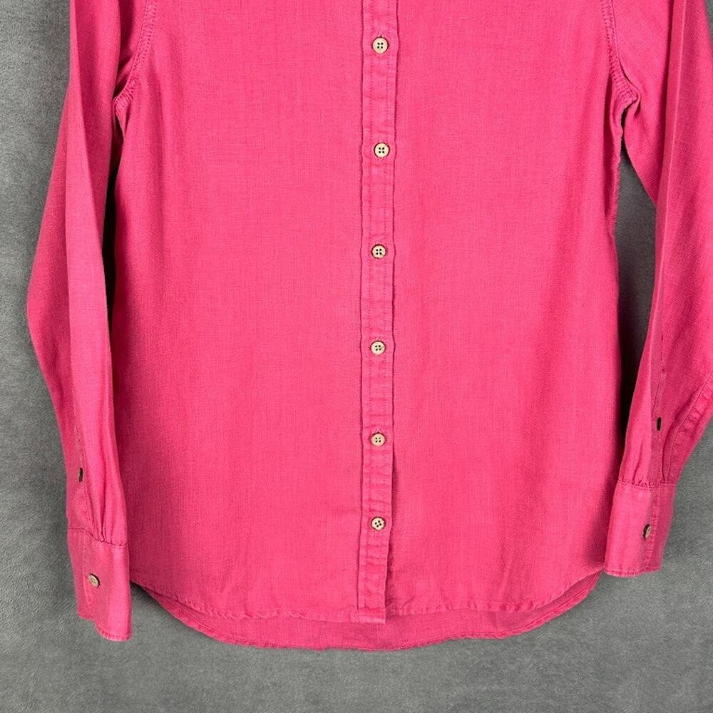 Faherty Top Womens Extra Small Pink Linen Button Up Long Sleeve Lightweight Boho - Picture 3 of 12